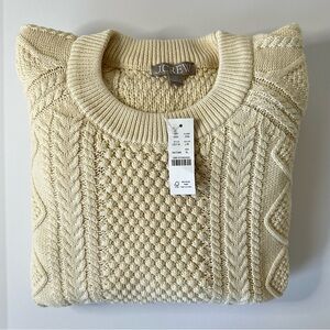 J. Crew Cotton Cable Knit Crewneck Sweater in Ivory | XL | NWT